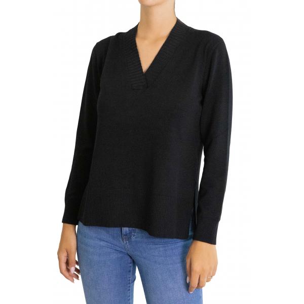 Maglia con scollo a V tinta unita 